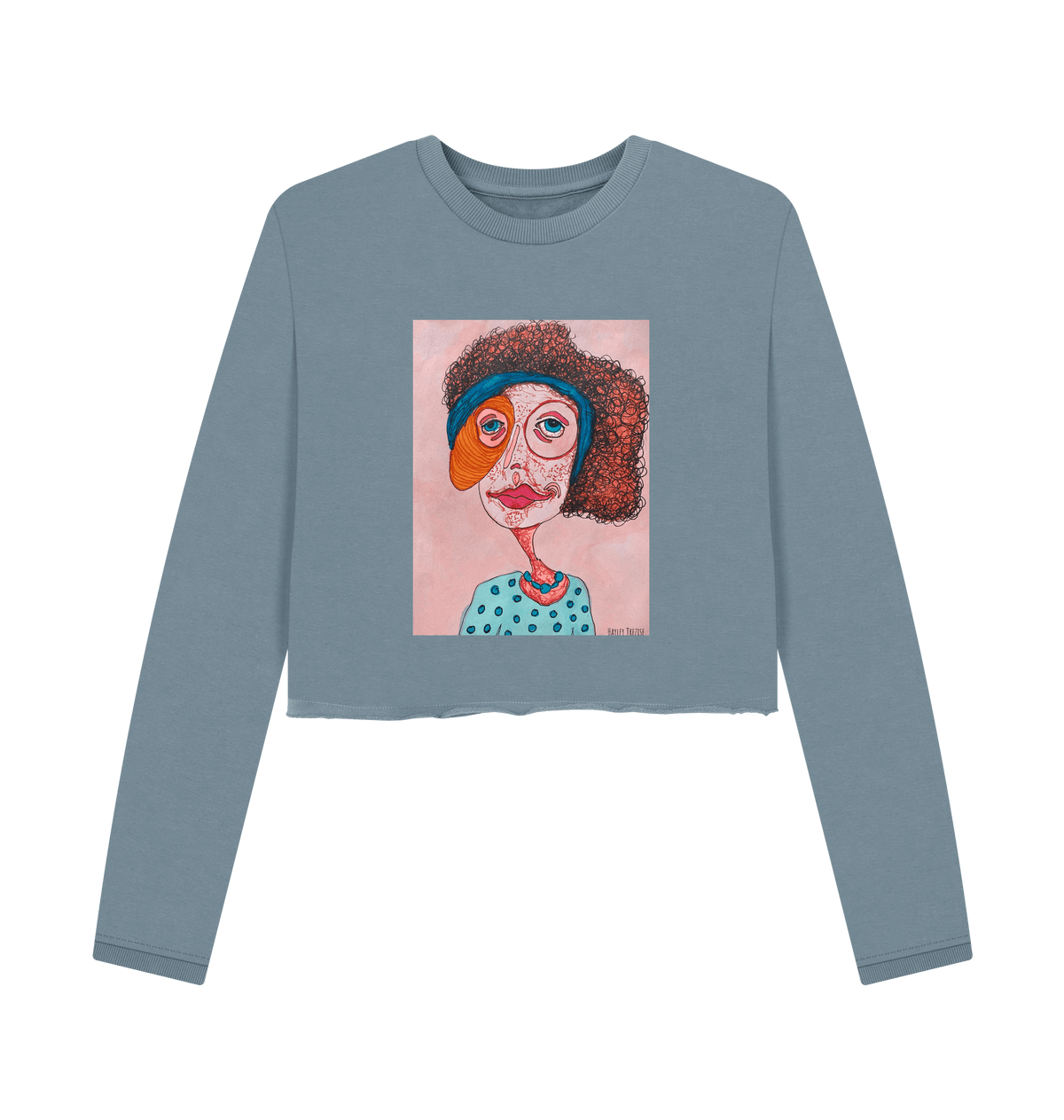 Stone Blue Printed Boxy Jumpers Front