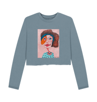 Stone Blue Printed Boxy Jumpers Front