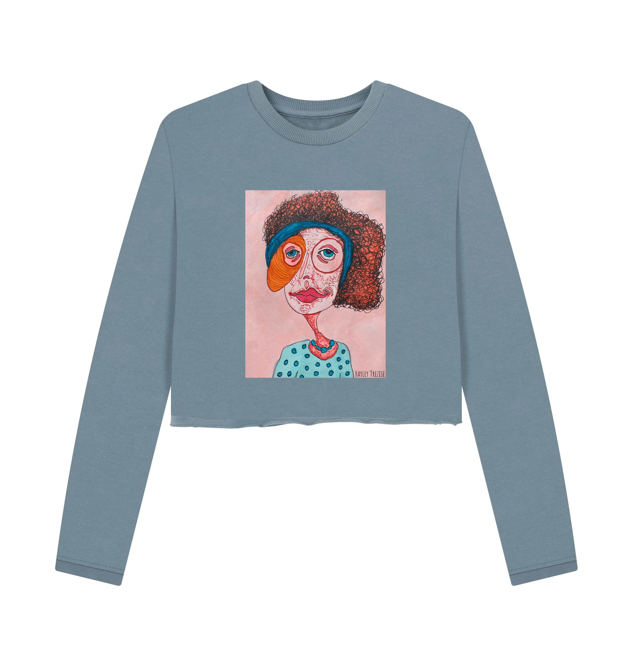 Stone Blue Printed Boxy Jumpers Front